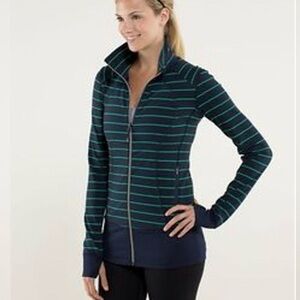 Lululemon Nice Asana Jacket‎ Womens 4 Slalom Stripe Inkwell Full Zip Blue/Green